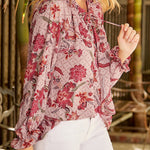 Zeagoo Round Neck Long Sleeve Shirt Floral Print Lantern Sleeve Tunic Top