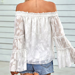 Zeagoo Off The Shoulder Tops Floral Print Casual Loose Chiffon Bell Sleeve Blouse Shirts