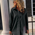 Zeagoo Long Sleeve Lapel Cardigan Top Simple Solid Color Loose Fashion Casual Shirt