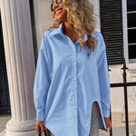 Zeagoo Long Sleeve Lapel Cardigan Top Simple Solid Color Loose Fashion Casual Shirt