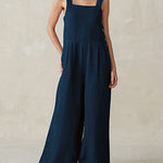 Zeagoo Women's Cotton Linen Romper Solid Color Sleeveless Square Neck Backless Jumpsuit