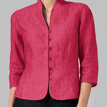Zeagoo Stand Collar Button Slim Fit Three Quarter Sleeve Shirt Top