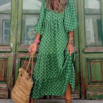 Zeagoo Women's Breathable Lantern Sleeve Floral Print Long Dress Loose V-Neck Fashion Summer Beach Dress