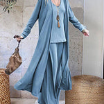 Zeagoo Women's 3 Piece Lounge Set with Cardigan Sleeveless Cami Top and Wide Leg Pants Loose Pants Silk Soft Pajamas Set