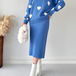 Zeagoo Women's Chic Two-piece Set Hearts Knit Pullover and Hip Wrap Skirt