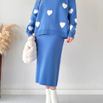 Zeagoo Women's Chic Two-piece Set Hearts Knit Pullover and Hip Wrap Skirt