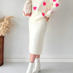 Zeagoo Women's Chic Two-piece Set Hearts Knit Pullover and Hip Wrap Skirt