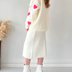 Zeagoo Women's Chic Two-piece Set Hearts Knit Pullover and Hip Wrap Skirt