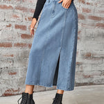 Zeagoo Women's Denim Slit Midi Skirt