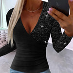 Zeagoo Glam Sequin Contrast Deep V-Neck Top for Women Casual Work Office Loose Fit 2026 | Under $40