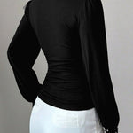 Zeagoo Elegant V-neck Pearl Embellished Top for Women Casual Work Office Loose Fit 2026 | Under $40