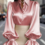 Zeagoo Elegant Satin Puff Sleeves Blouse for Women Elegant Office Work Dressy 2026 | Under $40