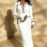 Zeagoo Women's Chic Colorblock Slim Fit Knitted Maxi Dress