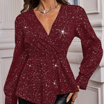 Zeagoo Glitter Asymmetrical V-Neck Blouse for Women Casual Work Office Loose Fit 2026 | Under $40