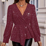Zeagoo Glitter Asymmetrical V-Neck Blouse for Women Casual Work Office Loose Fit 2026 | Under $40