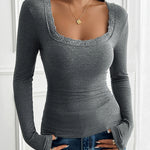 Zeagoo Slim Lace Patchwork U-Neck Undershirt for Women Elegant Date Night Party 2026
