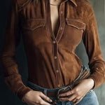Zeagoo Vintage Suede Button-Down Shirt for Women Casual Loose Business Casual 2026 | Under $40