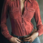 Zeagoo Vintage Suede Button-Down Shirt for Women Casual Loose Business Casual 2026 | Under $40