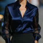 Zeagoo Elegant See-through Long Sleeve Satin Blouse for Women Elegant Office Work Dressy 2026 | Under $40