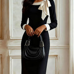 Zeagoo Women's Chic Colorblock Bow Accent Bodycon Dress