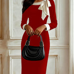Zeagoo Women's Chic Colorblock Bow Accent Bodycon Dress