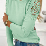 Zeagoo Elegant Lace Cutout Long Sleeve T-Shirt for Women Casual Work Office Loose Fit 2026 | Under $25
