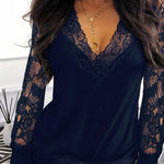 Zeagoo Sexy Fashion Lace Patchwork V-Neck Top for Women Elegant Date Night Party 2026 | Under $40