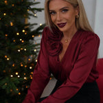 Zeagoo Elegant V-Neck Flower Decor Satin Blouse for Women Elegant Office Work Dressy 2026 | Under $40