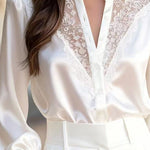 Zeagoo Urban V-neck Lace Splicing Puff Sleeve Blouse for Women Elegant Date Night Party 2026 | Under $40