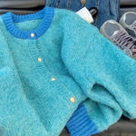Zeagoo Women's Casual Loose Fit Color Mixed Knitted Cardigan