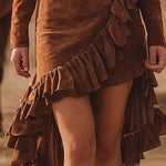 Zeagoo Women's Boho Western Ruffle Trim Suede Dress