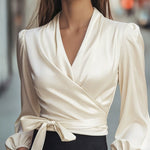 Zeagoo Elegant Solid Color Satin Wrap Blouse for Women Elegant Office Work Dressy 2026 | Under $40