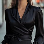 Zeagoo Elegant Solid Color Satin Wrap Blouse for Women Elegant Office Work Dressy 2026 | Under $40