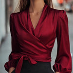 Zeagoo Elegant Solid Color Satin Wrap Blouse for Women Elegant Office Work Dressy 2026 | Under $40