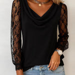 Zeagoo Lace Patchwork Sleeve Drape Neck T-Shirt for Women Elegant Date Night Party 2026 | Under
