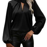 Zeagoo Elegant Satin Stand Collar Lantern Sleeve Blouse for Women Elegant Office Work Dressy 2026 | Under $40