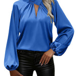 Zeagoo Elegant Satin Stand Collar Lantern Sleeve Blouse for Women Elegant Office Work Dressy 2026 | Under $40