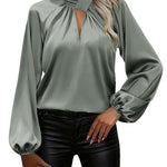 Zeagoo Elegant Satin Stand Collar Lantern Sleeve Blouse for Women Elegant Office Work Dressy 2026 | Under $40