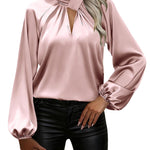 Zeagoo Elegant Satin Stand Collar Lantern Sleeve Blouse for Women Elegant Office Work Dressy 2026 | Under $40