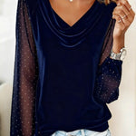 Zeagoo Rhinestone Accent Mesh Sleeve Cowl Neck T-Shirt for Women Casual Work Office Loose Fit 2026 | Under $40
