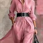 Zeagoo Women's Comfy Flowy Belted Long Shirt Dress
