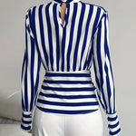 Zeagoo Women's Chic Mock Neck Chuncky Stripe Belted Blouse for Women Casual Work Office Loose Fit 2026 | Under