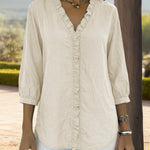 Zeagoo Trendy V-neck Ruffled Trim Lantern Sleeve Blouse for Women Cute Summer Casual 2026 | Under $40