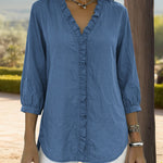 Zeagoo Trendy V-neck Ruffled Trim Lantern Sleeve Blouse for Women Cute Summer Casual 2026 | Under $40