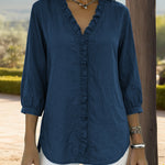 Zeagoo Trendy V-neck Ruffled Trim Lantern Sleeve Blouse for Women Cute Summer Casual 2026 | Under $40