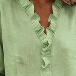 Zeagoo Elegant Casual Ruffle Trim V-Neck Long Sleeve Blouse for Women Cute Summer Casual 2026 | Under $40
