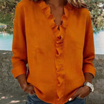 Zeagoo Elegant Casual Ruffle Trim V-Neck Long Sleeve Blouse for Women Cute Summer Casual 2026 | Under $40