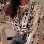 Zeagoo Ethnic Style Printed Lantern Sleeves Blouse for Women Casual Work Office Loose Fit 2026 | Under $40