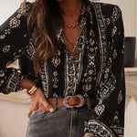 Zeagoo Ethnic Style Printed Lantern Sleeves Blouse for Women Casual Work Office Loose Fit 2026 | Under $40