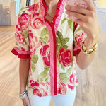 Zeagoo Flower Printed Ruffled Trim Blouse for Women Cute Summer Casual 2026 | Under $40